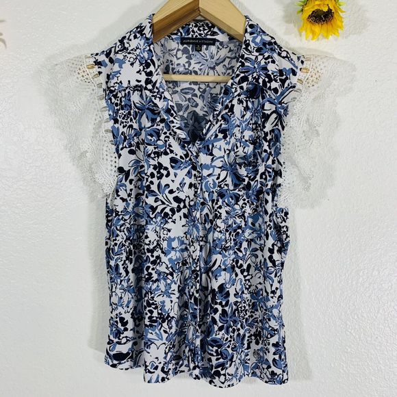 Adrienne Vittadini Ruffle Sleeve Button Up Logo Blouse Size XL Women’s - Picture 1 of 7